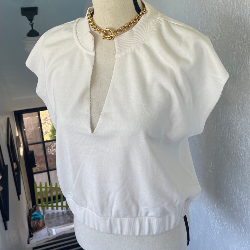 NWT 525 America Women's Off-White V Neck Sleeveless Sweatshirt Or‎ Vest Large - Picture 4 of 8